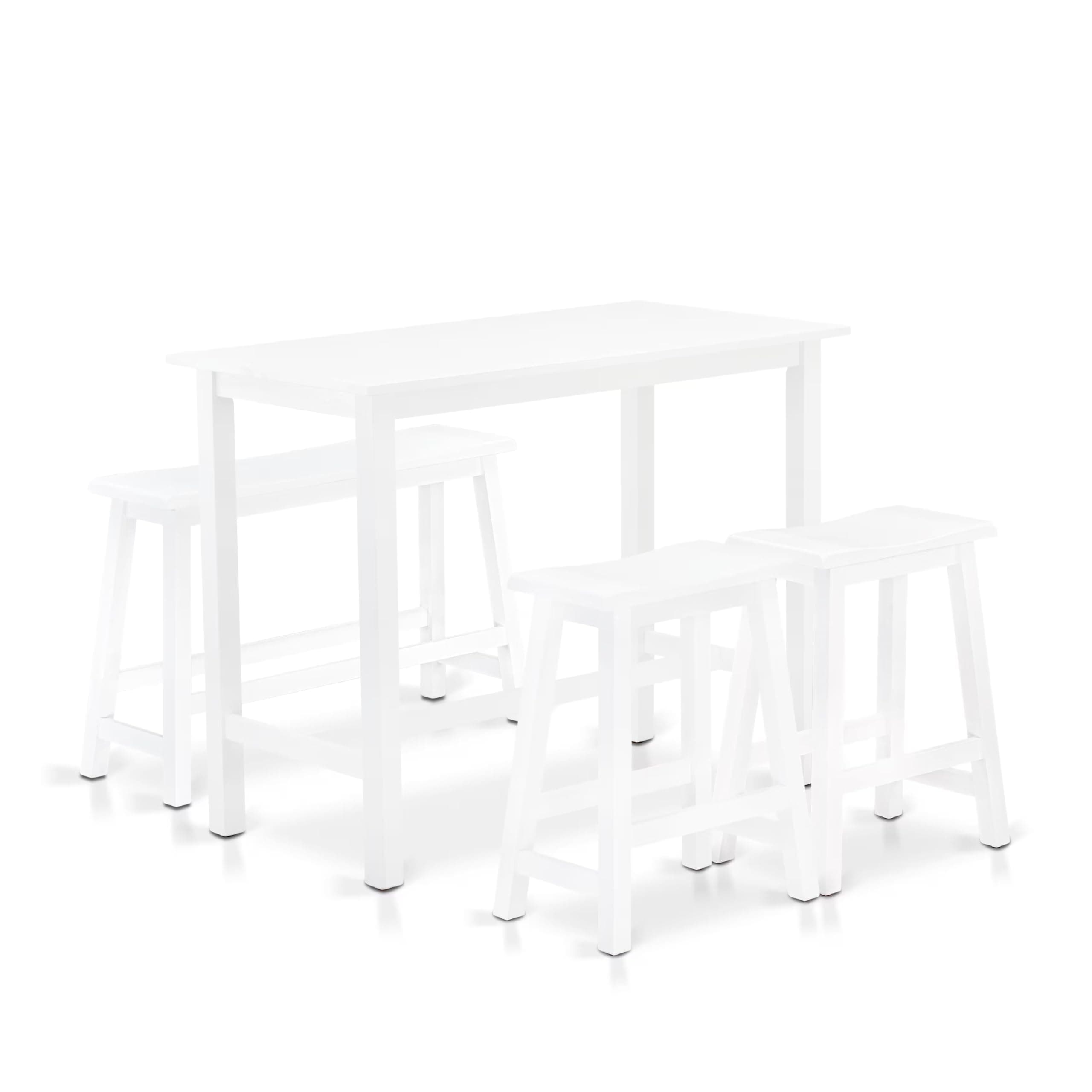 East West Furniture Table/2 Stools/1 Bench in Wire Brushed Bright White