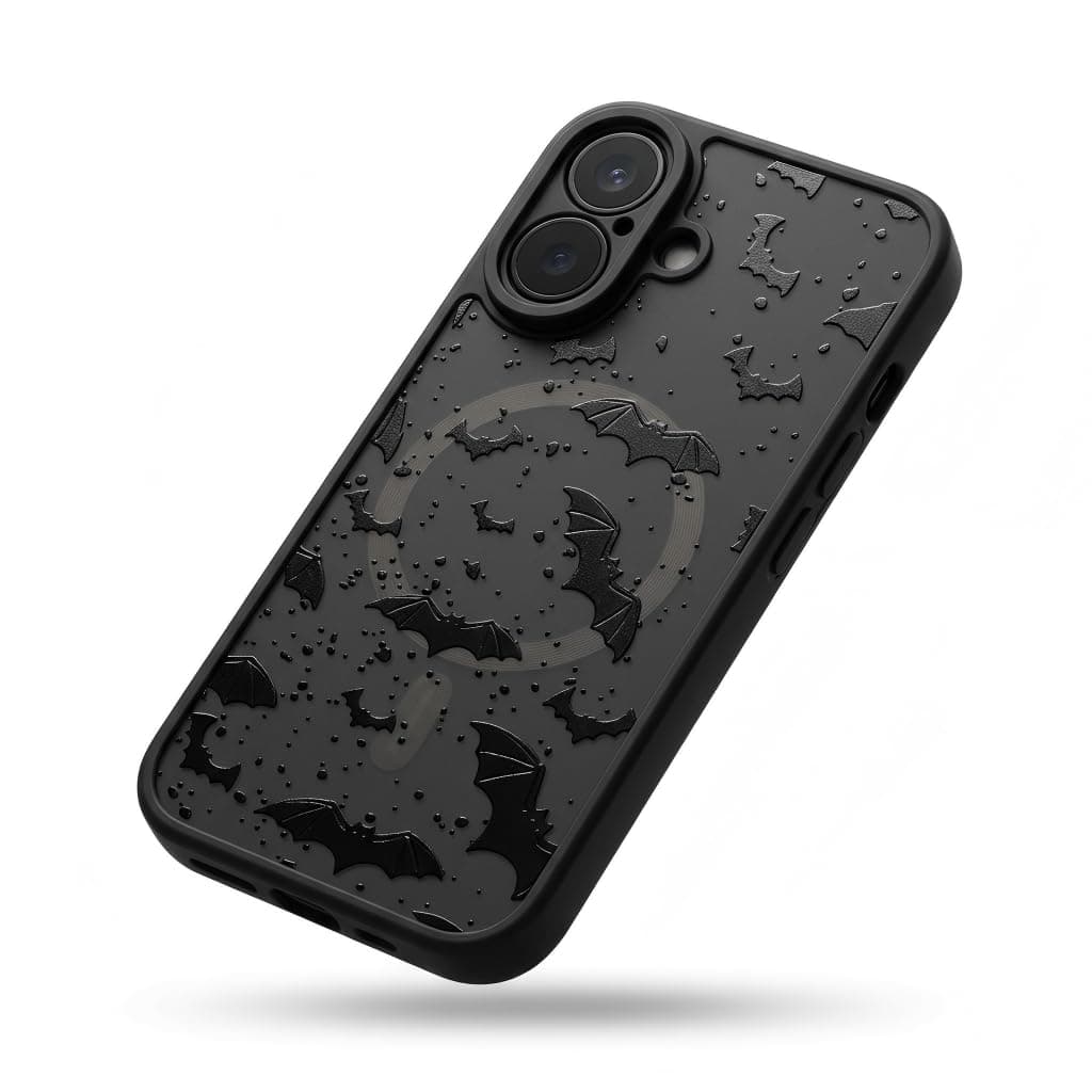 QINNAI Case Made for iPhone 17 [Compatible with MagSafe] Black Bats Pattern Design Soft TPU Bumper Hard PC Back Anti-Fall Shockproof Protective Slim Magnetic Cover for Teen Boys Girls Women(Bats-17)