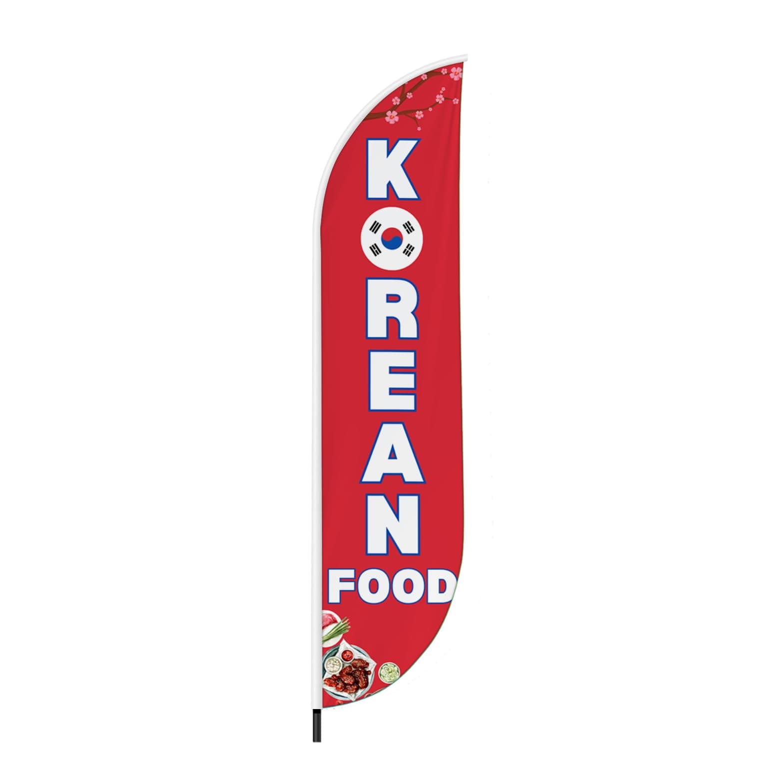 Korean Food Sign feather flag for Outdoor by BCB Print | 11 FEET Long Polyester Outdoor Banner Flag Pole Mount for Easy Hang | HD Print Swooper Flags to Advertise | Made in USA