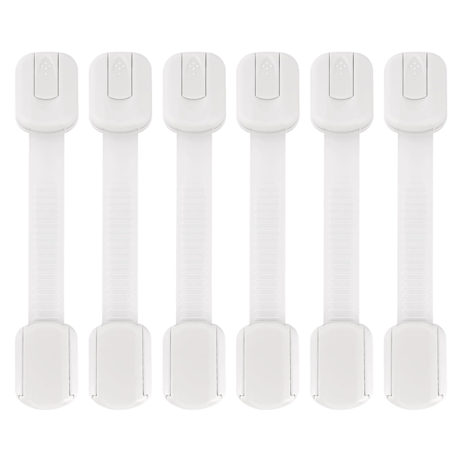 Safety Locks 6-Pack - Fridge & Cabinet Locks for Kids, 3M Adhesive, No Drilling, No Magnets, Adjustable 4.17-7.91in, Multi-Purpose for Kitchen, Dining, Bedroom, and Living Room