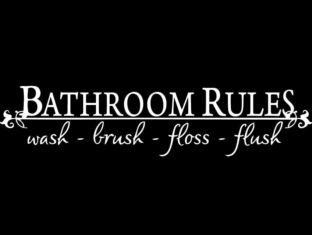 White 20" x 80" Bathroom Rules Wash Brush Floss Flush Quote Saying Wall Sticker Home Decal Decor for Bathroom