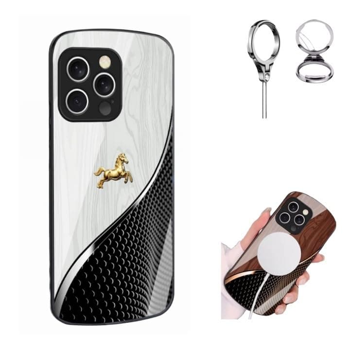 BOGABRA Personalized Compatible with Magsafe Horse Wood Grain Glass Phone Case, Anti-Scratch Shockproof Protective Case for iPhone 13/14/15/16 Pro Max (13Pro,White)