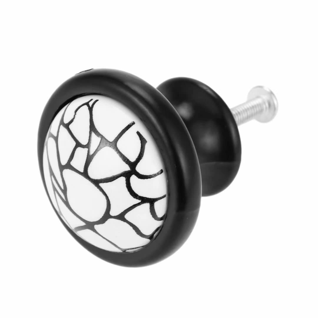PLLJIAXUAMCLNAA 10 Pcs White+Black Ceramic Door Handle, Vintage Cabinet Pull Cupboard Drawer Knob for Furniture Kitchen Cupboard Wardrobe Dresser (B Single Hole)