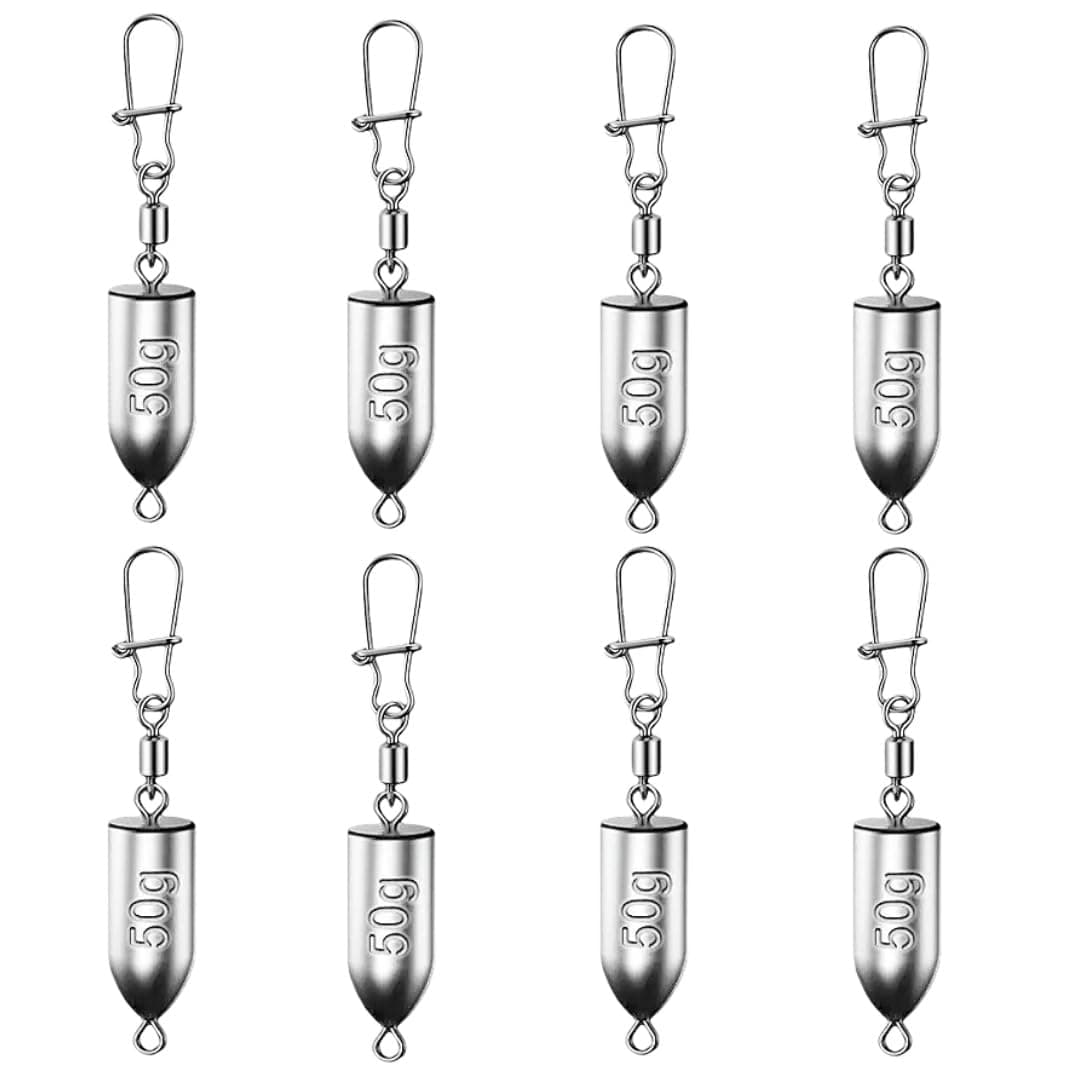 Magnoloran 8PCS Bullet Drop Weights Sinkers Fishing Weights Lead Weights Sinkers Drop Shot Weights Catfishing Sinkers for Saltwater Freshwater Fishing - 1.76oz(50g)