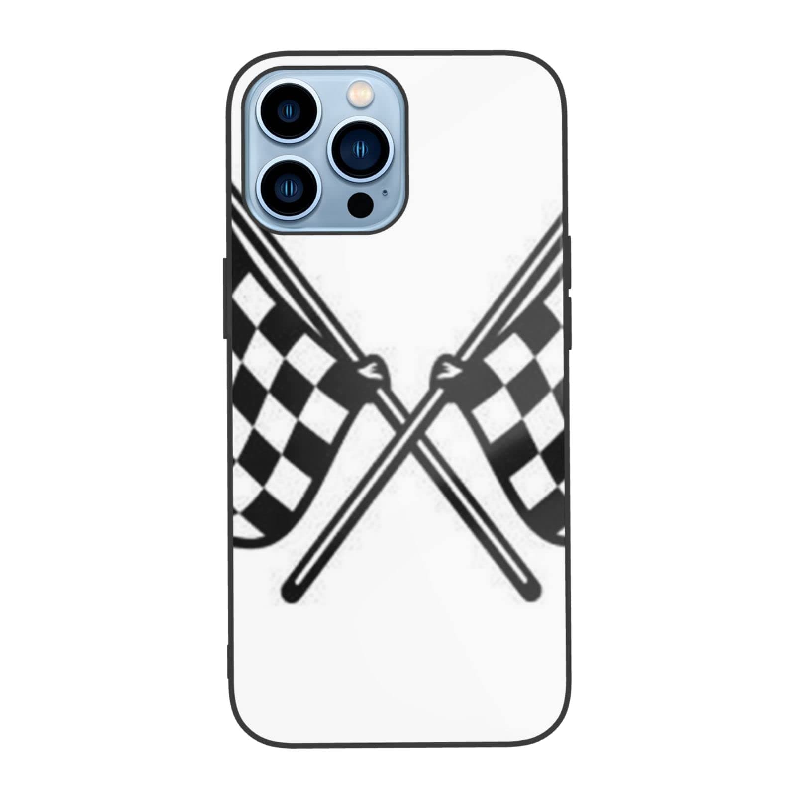 Checkered Flags Race Flag Printed Phone Case 6.1 Inch for iPhone 13 Pro Case Tempered Glass Shockproof Protective Phone Cover