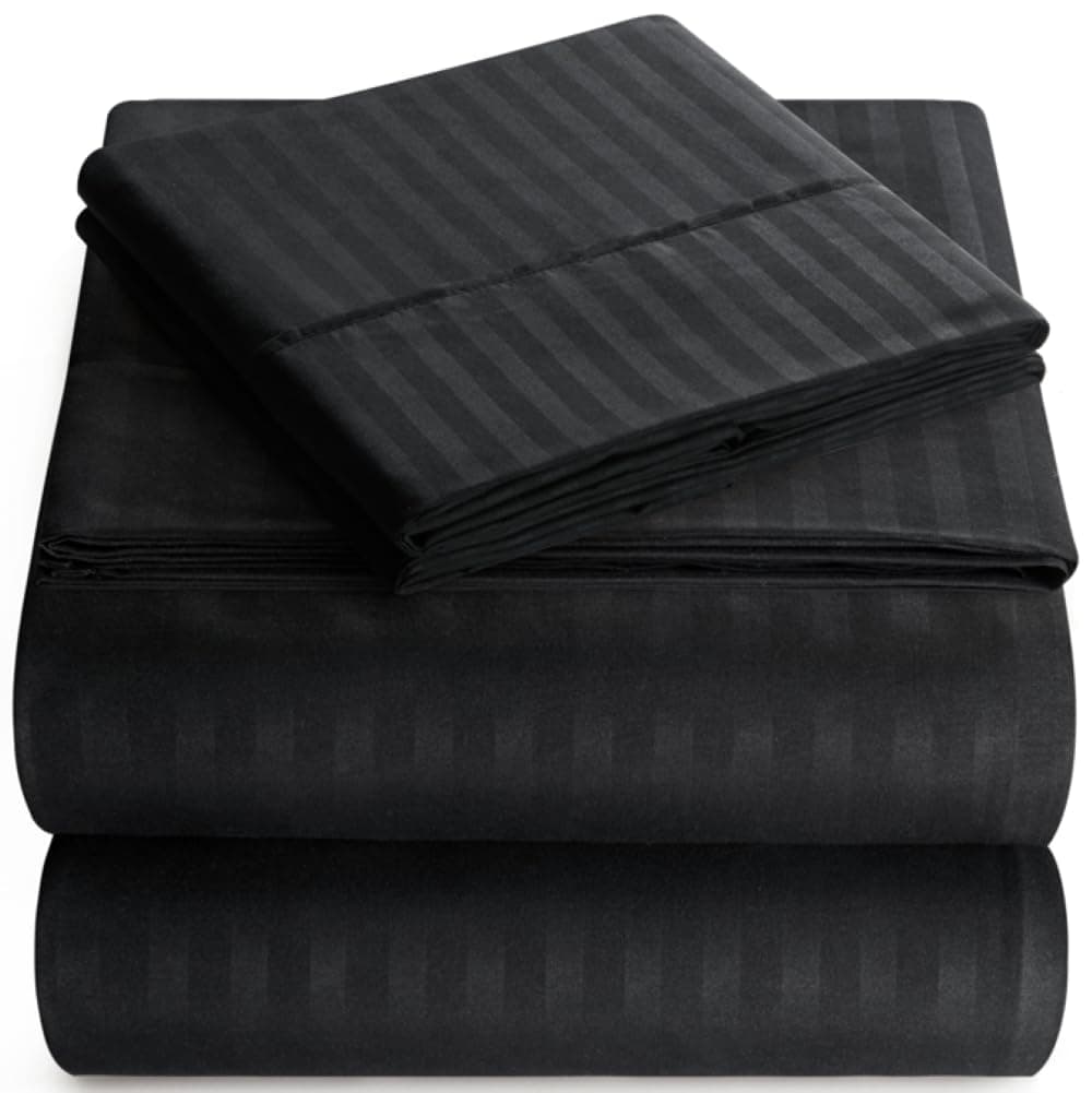 Elaine Karen Full Sheet Set - 4-Piece Striped Full Size Bed Sheets - Soft & Cooling Deep Pocket Full Bed Sheet Set - Wrinkle-Free Microfiber Bedding with 1 Fitted Sheet, 1 Flat Sheet, 2 Pillowcases