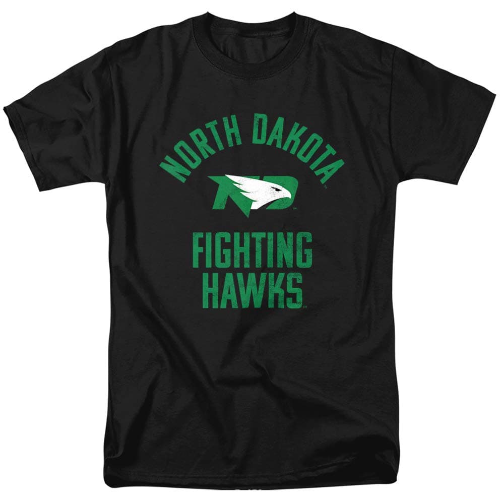 University of North Dakota Official Fighting Hawks Logo Unisex Adult T-Shirt, Black, 2X-Large