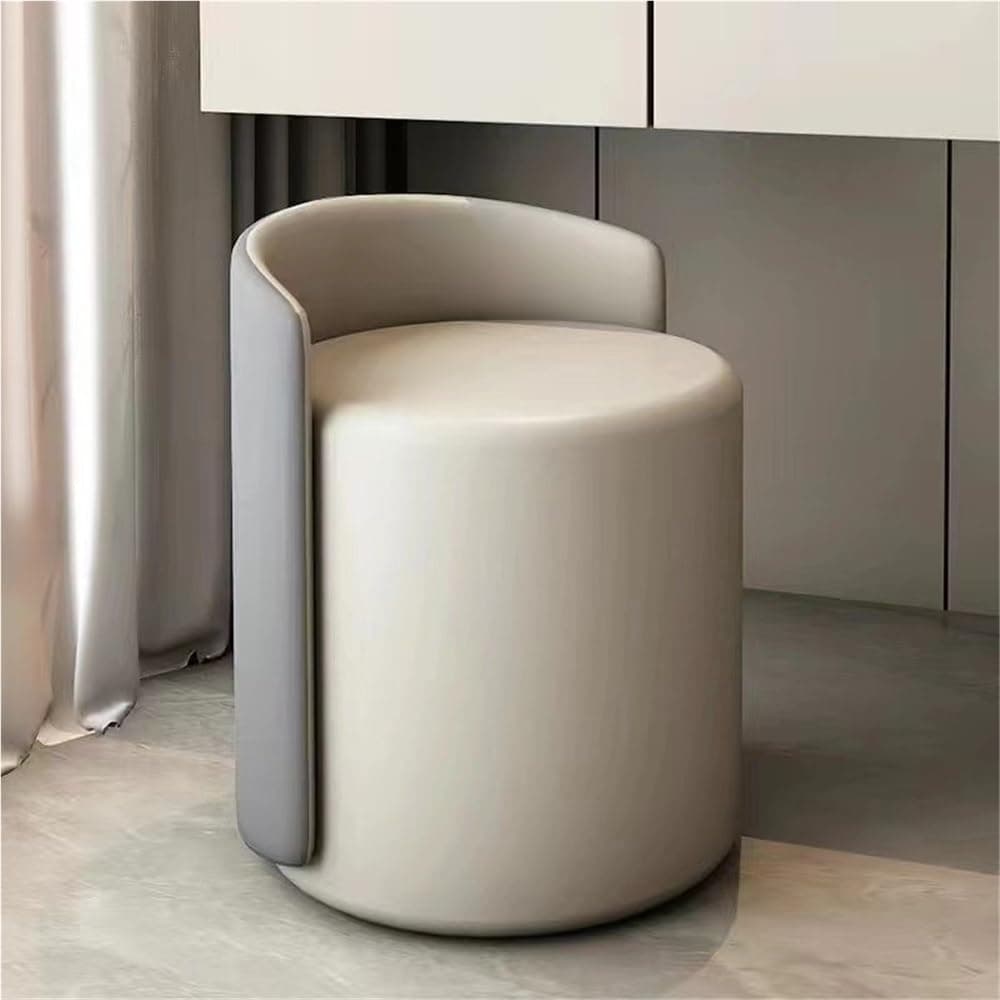 Vanity Chair with Back for Bedroom, Round Makeup Stool for Vanity Table, Comfy Ottoman Footstool for Makeup Room, Padded Chair for Vanity Desk, Makeup Stool, Makeup Chair(Gray)