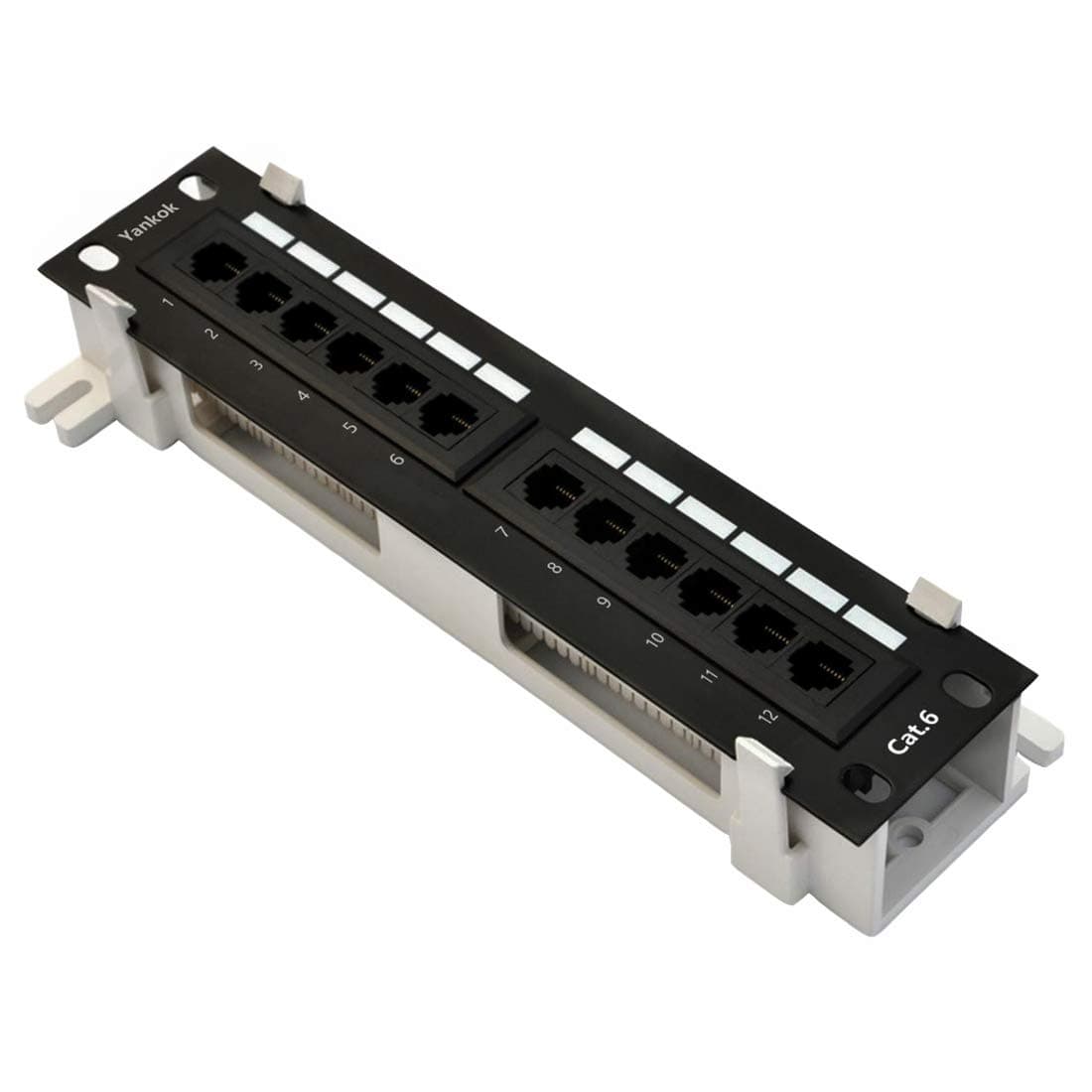 Yankok [CAT6 12 Port Patch Panel] Supports Back CAT5/5e with Bracket Rack/Wall Mount 10in.x1U Unshielded Color-Coded T568A/B Wiring (Come with Mini Punch Down Tool)