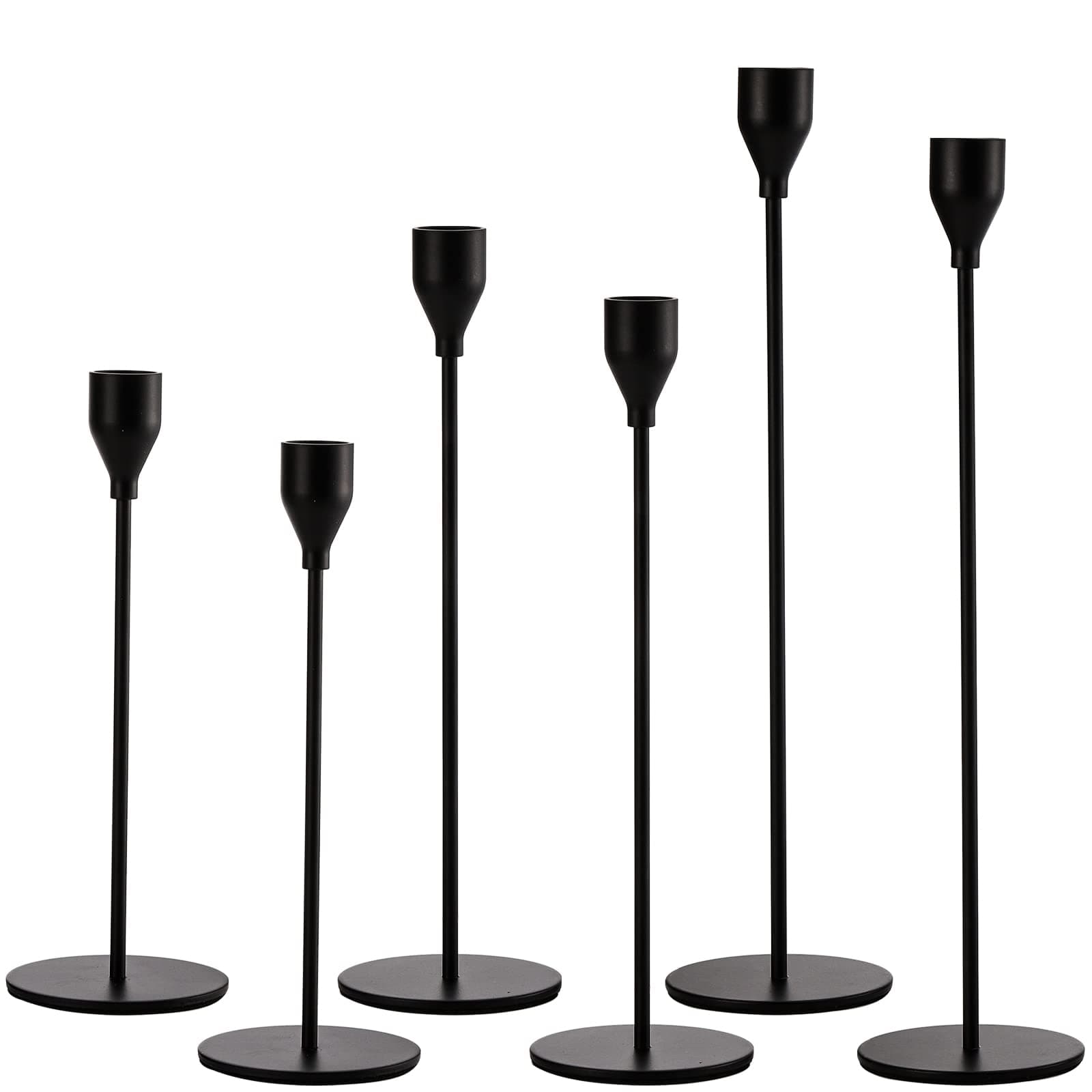 Suwimut Matte Black Candle Holders Set of 6, Tall Candlestick Holder for Taper Candles, Decorative Table Metal Candle Stand for Dinning, Wedding, Party, Fits 3/4 Inch Slim Candles and Led Candles