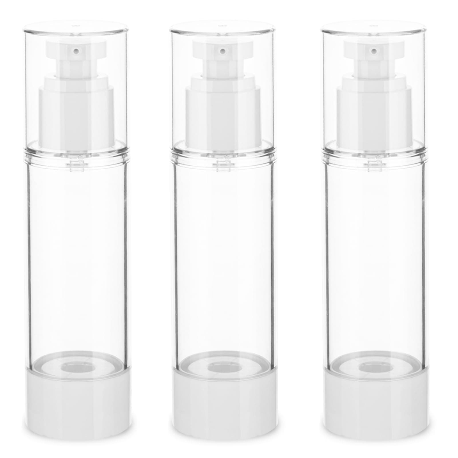 2.7OZ/80ML Clear Airless Pump Bottles, Lotion Dispenser Travel with Pump, Vacuum Plastic Travel Size Lotion Bottle for Foundation, Creams, Cosmetic(3 Pack)