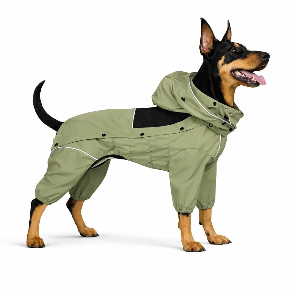 LOVELONGLONG Waterproof Dog Raincoat with Removable Hood – Outdoor Full Body Dog Jacket, Windproof Snowproof Shell Suit – All Season Pet Rain Gear Sage Green 4XL