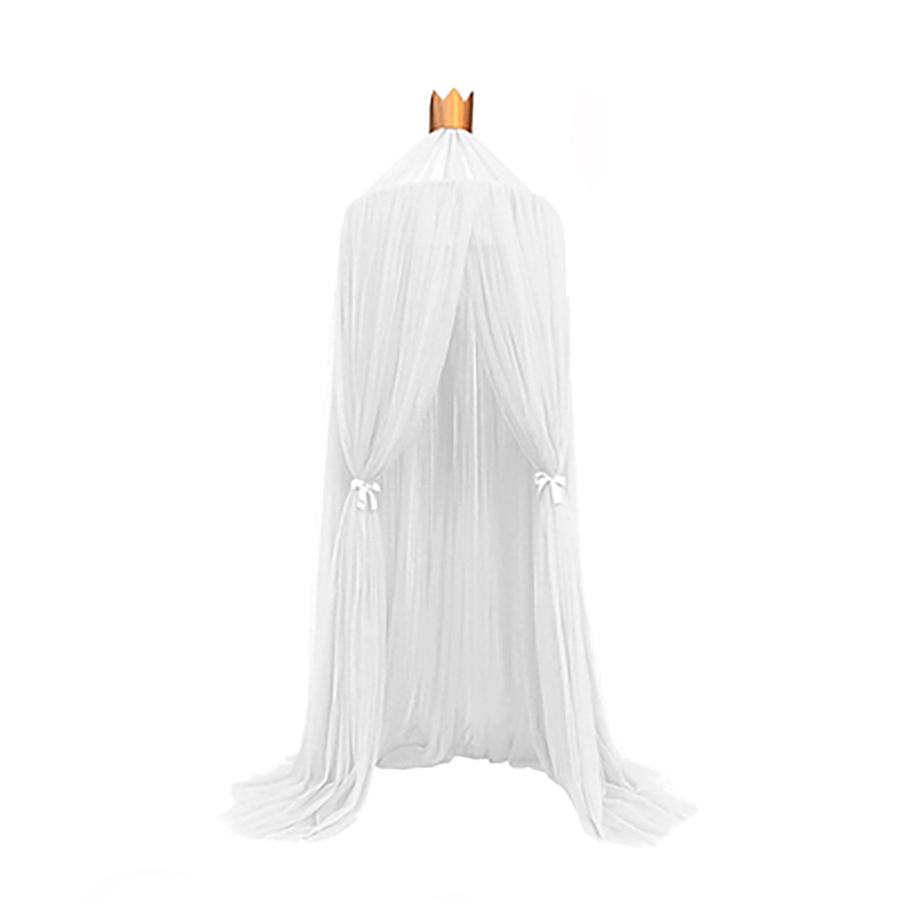 LONONE Princess Bed Netting Canopy Mosquito Net Bed Canopy with Lights Round Dome Canopy Bed Curtains for Girls Adults,White