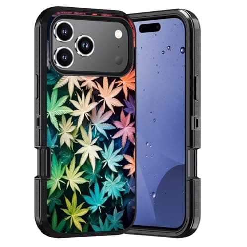 ERWYTYIOI iPhone 17 Pro Max用ケース 高耐久 3層 [ミリタリーグレード] 傷防止 耐衝撃 スタイリッシュ 携帯電話保護ケース iPhone 17 Pro Max(2025、6.9インチ)用、マリファナリーフウィード