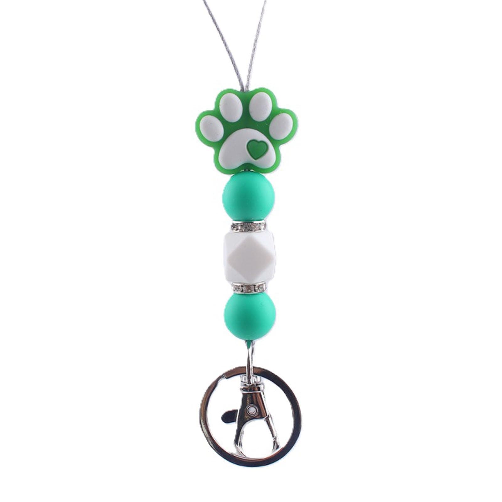 Phamines Silicone Bead Dog Paw Keychain Lanyard,ID Badge Holder,Cute Breakaway Neck Lanyards Claw Keyring for Women (Green)