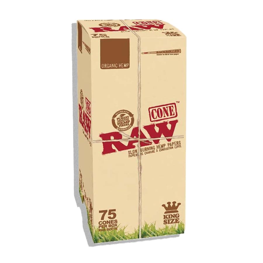 RAW Organic King Size Pre Roll Cones Unbleached - 75 Cones Per Box