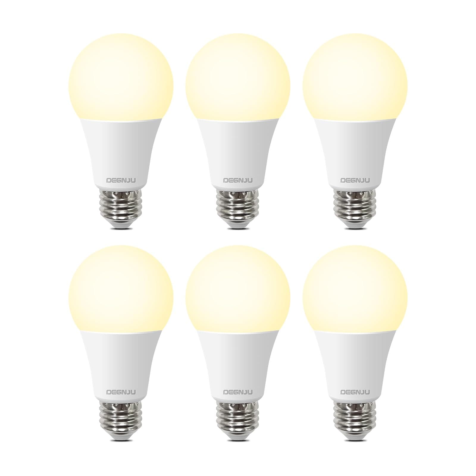 DEGNJU A19 LED Light Bulbs 100W Equivalent 2700K Warm White, 1500 Lumens, E26 Base, Non-Dimmable, 13W Bright White for Bedroom Home Office, 6 Pack