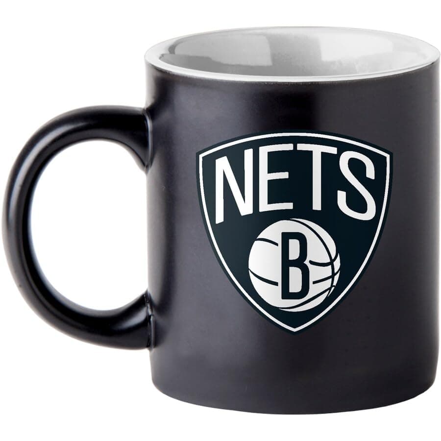 Boelter Brands Two Toned Matte Black Coffee Mug, NBA Team Logo with Inner Team Color (Brooklyn Nets)