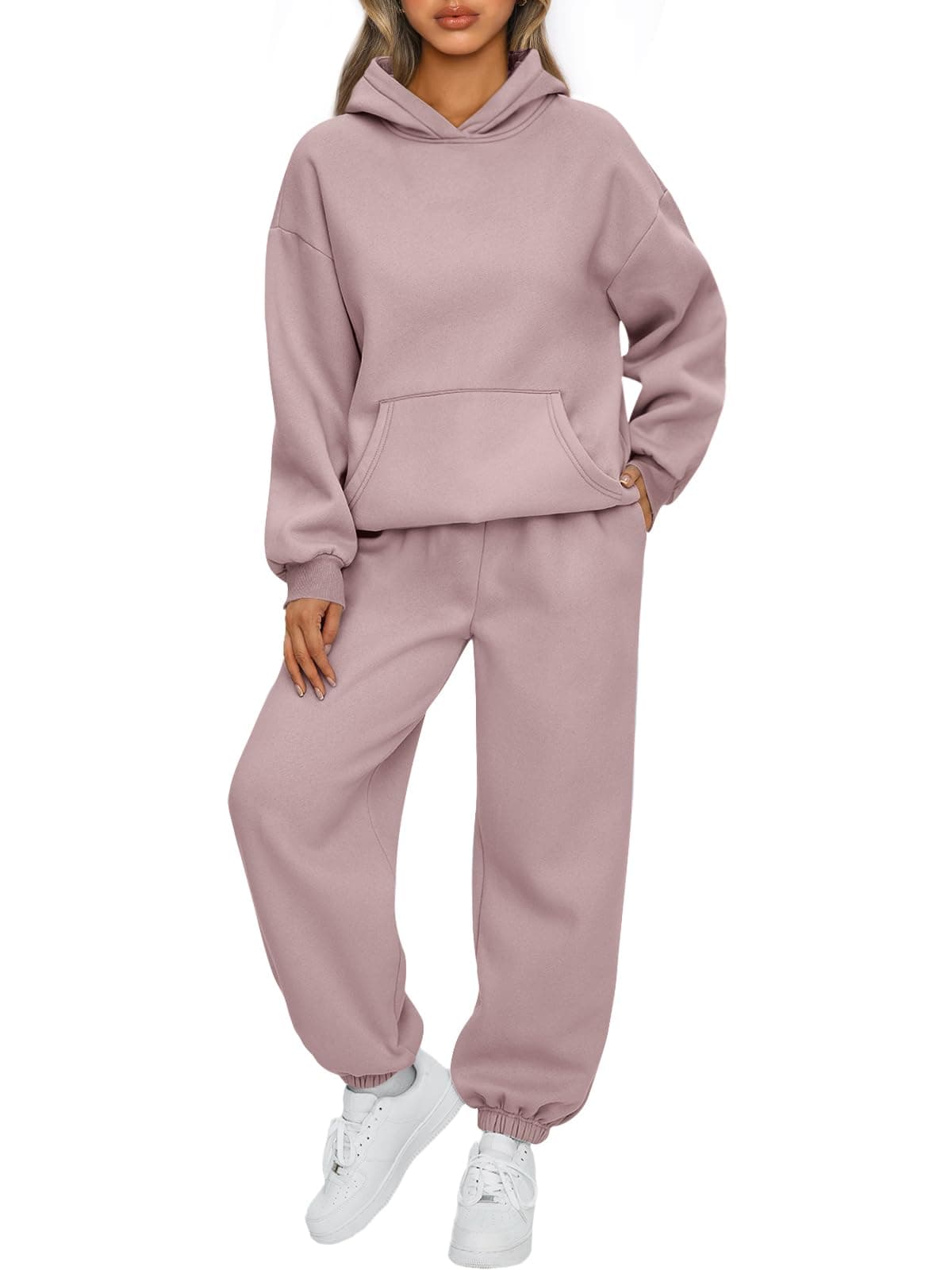 AUTOMET Womens 2 Piece Outfits Lounge Hoodie Sweatsuit Sets Oversized Sweatshirt Baggy Fall Fashion Sweatpants with Pockets, Darkpink, Small