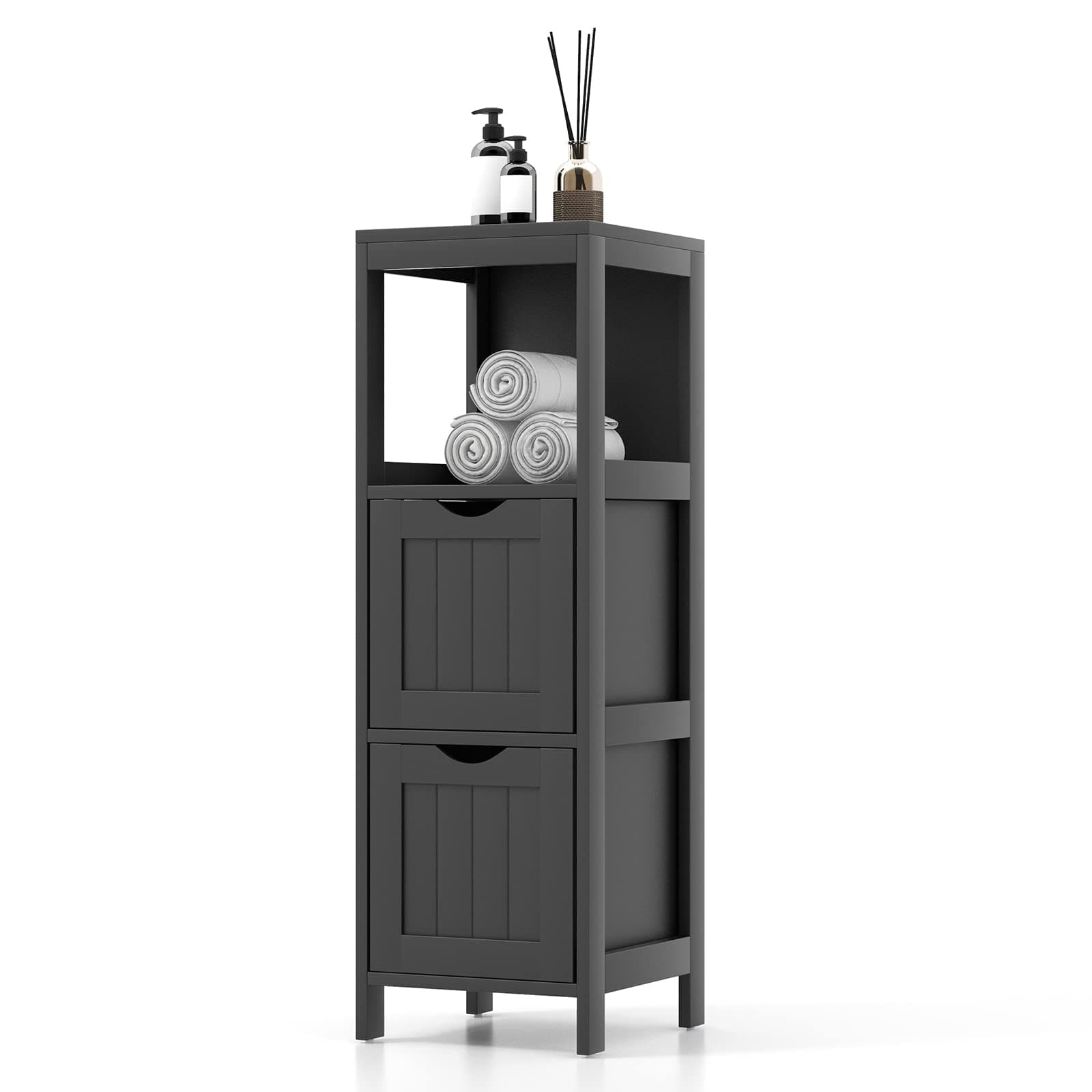LOKO Bathroom Storage Cabinet, Narrow Freestanding Floor Cabinet with 2 Removable Drawers & 2 Shelves, 35” 4-Tier Tower Storage Organizer for Bathroom, Living Room, Entryway (Black)