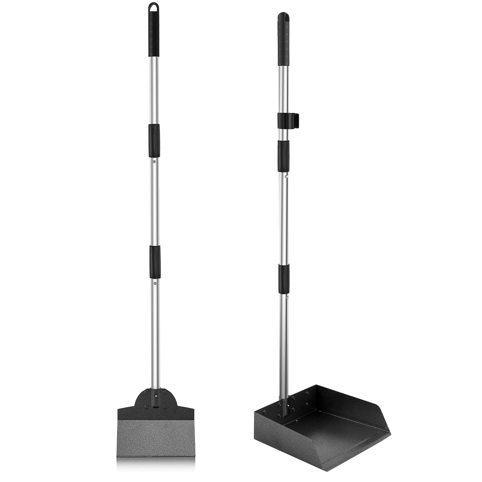 LUFFWELL Pooper Scooper, Metal Aluminum Tray and Spade Poop Scoop Set with Adjustable Stainless Steel Long Handle, Pet Waste Removal Heavy Duty Poop Scooper (Tray&Spade, Medium)