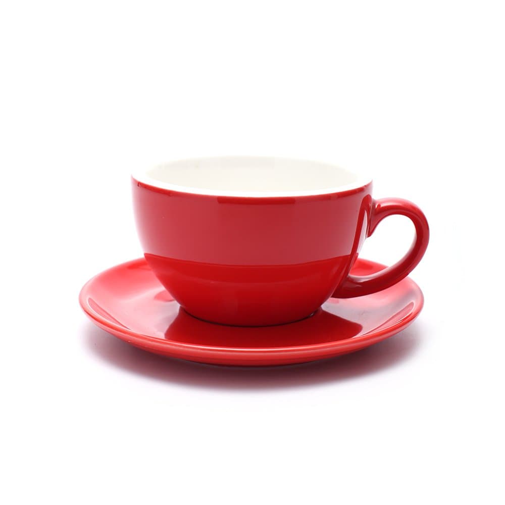 Coffeezone Americano Cup and Saucer, 3 Capacity to Choose Latte Art Cappuccino for Coffee Shop and Barista (Glossy Red, 8.5 oz)