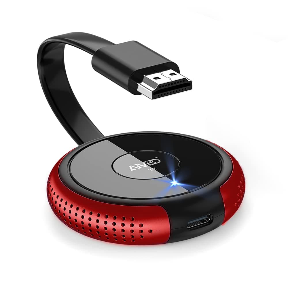 AIMIBO Wireless HDMI Transmitter - 1 Receiver Pair up to 8 Transmitters (Switch with One Button) - Upgraded Version, No More Overheating Red