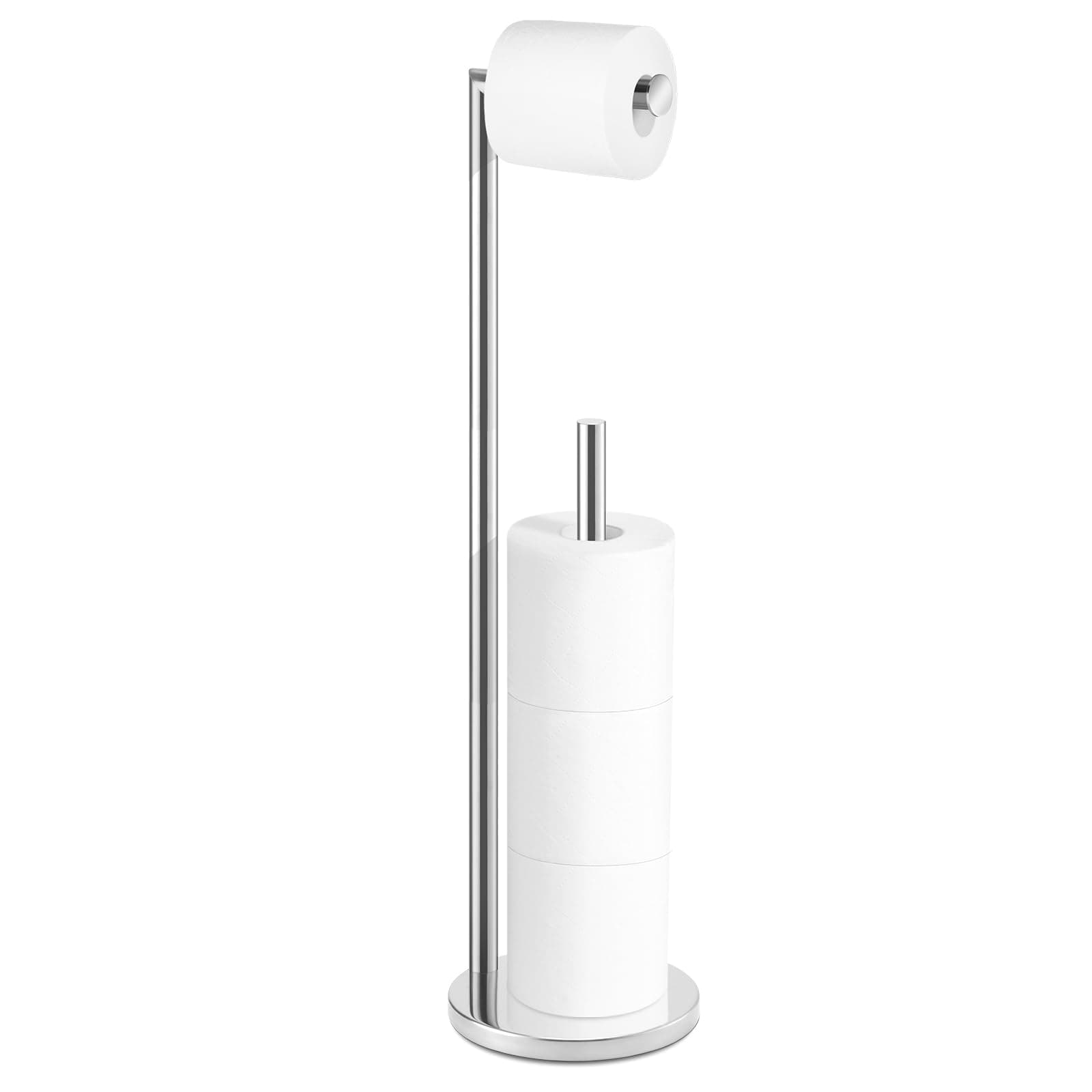 Toilet Paper Holder Stand, Bathroom Free Standing with Storage, Chrome