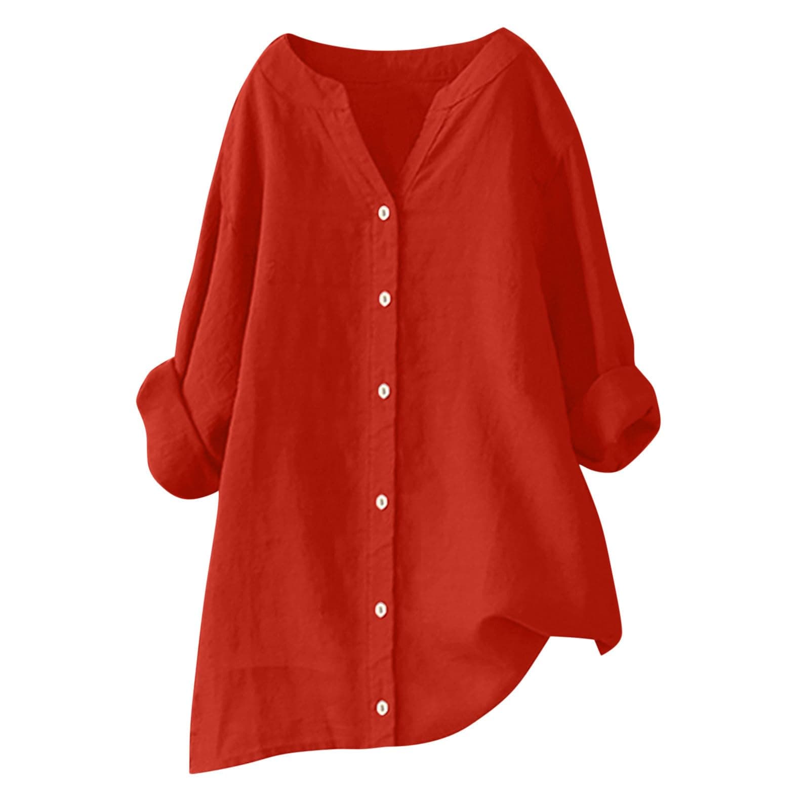 TURWXGSO Women's Blouses & Shirts Long Sleeve Dressy Shirts Cotton Linen Button Up Oversized Blouses Casual Lightweight Tunic Top Ladies Long Length Tops Large Size 8-22 UK Clearance