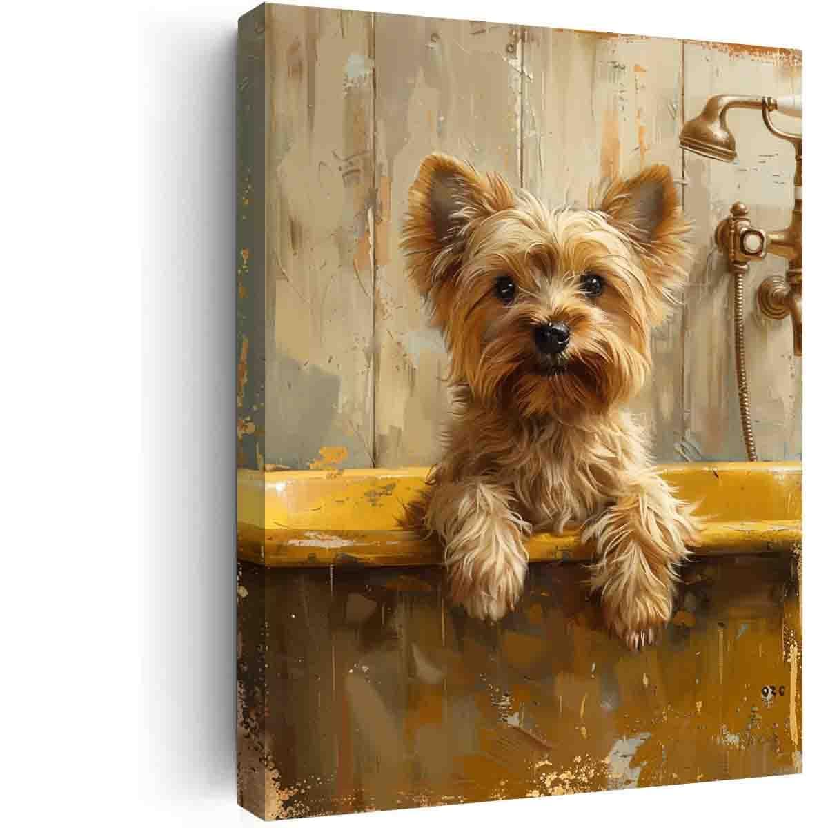 YJXTXDE Yorkshire Terrier in Bathtub,Bathroom Wall Art,Animal Bathroom Art,wall art for nursery for home,children's room,game room,reading room wall decor-12 x18 canvas print with frame