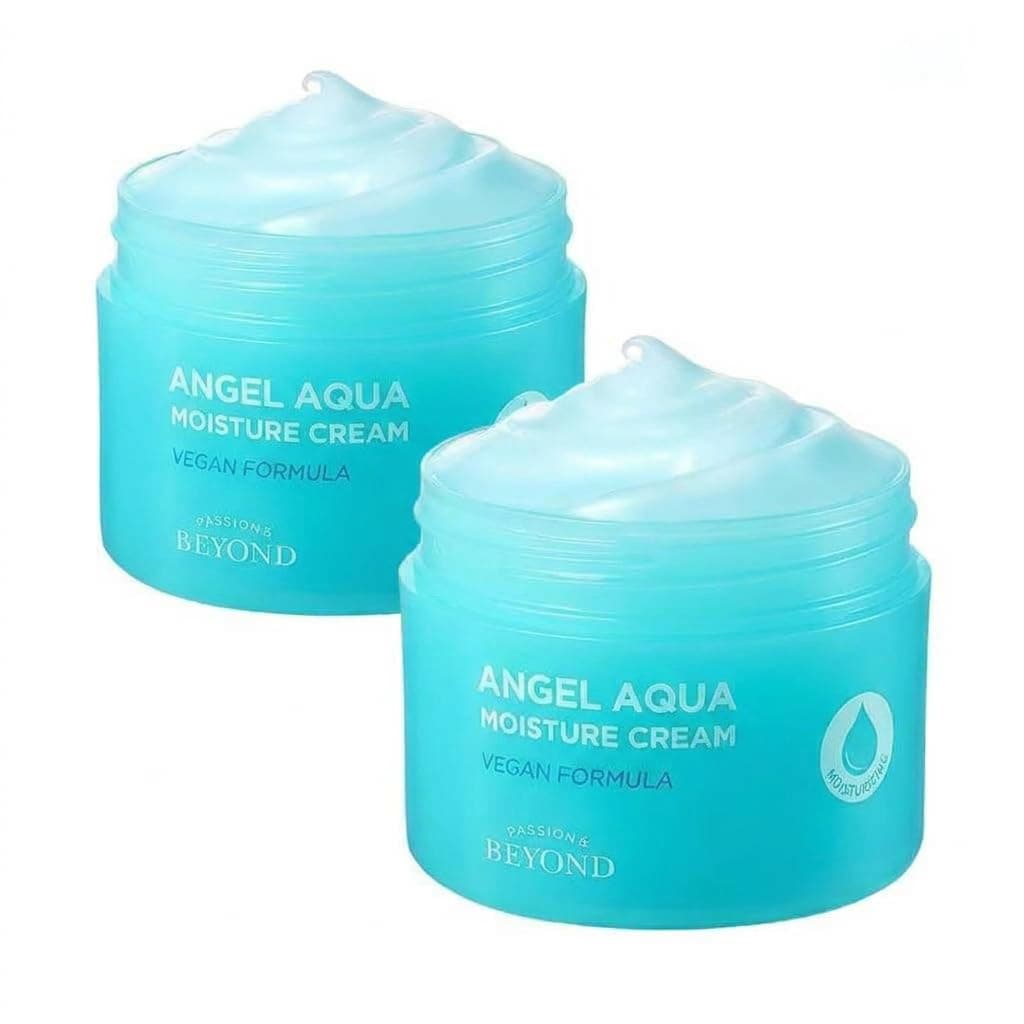 ECO BEYOND Angel Aqua Moisture Cream (10.1fl oz, Pack of 2) - Korean Skincare Super Hydrating Lightweight Moisturizer. Unscented, Vegan Formula, Cica, Wild Chervil