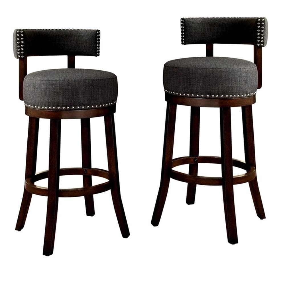 Furniture of America Kalin Fabric 29" Swivel Bar Stool in Gray (Set of 2)