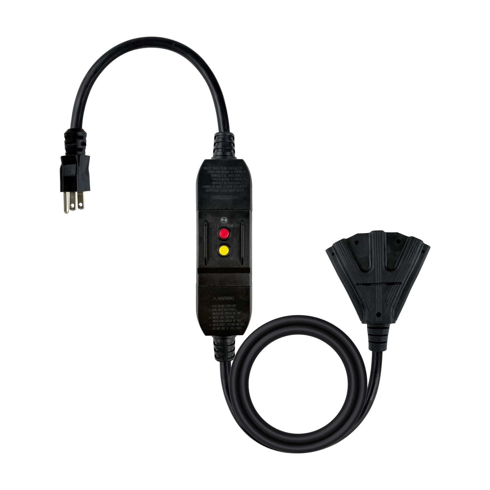 EP 8 FT Outdoor GFCI Extension Cord with LED Lighted 3 Prong Grounded Plug, 12/3 Gauge Extension Cable with 3 Electrical Power Outlets for Multiple Appliances, Black