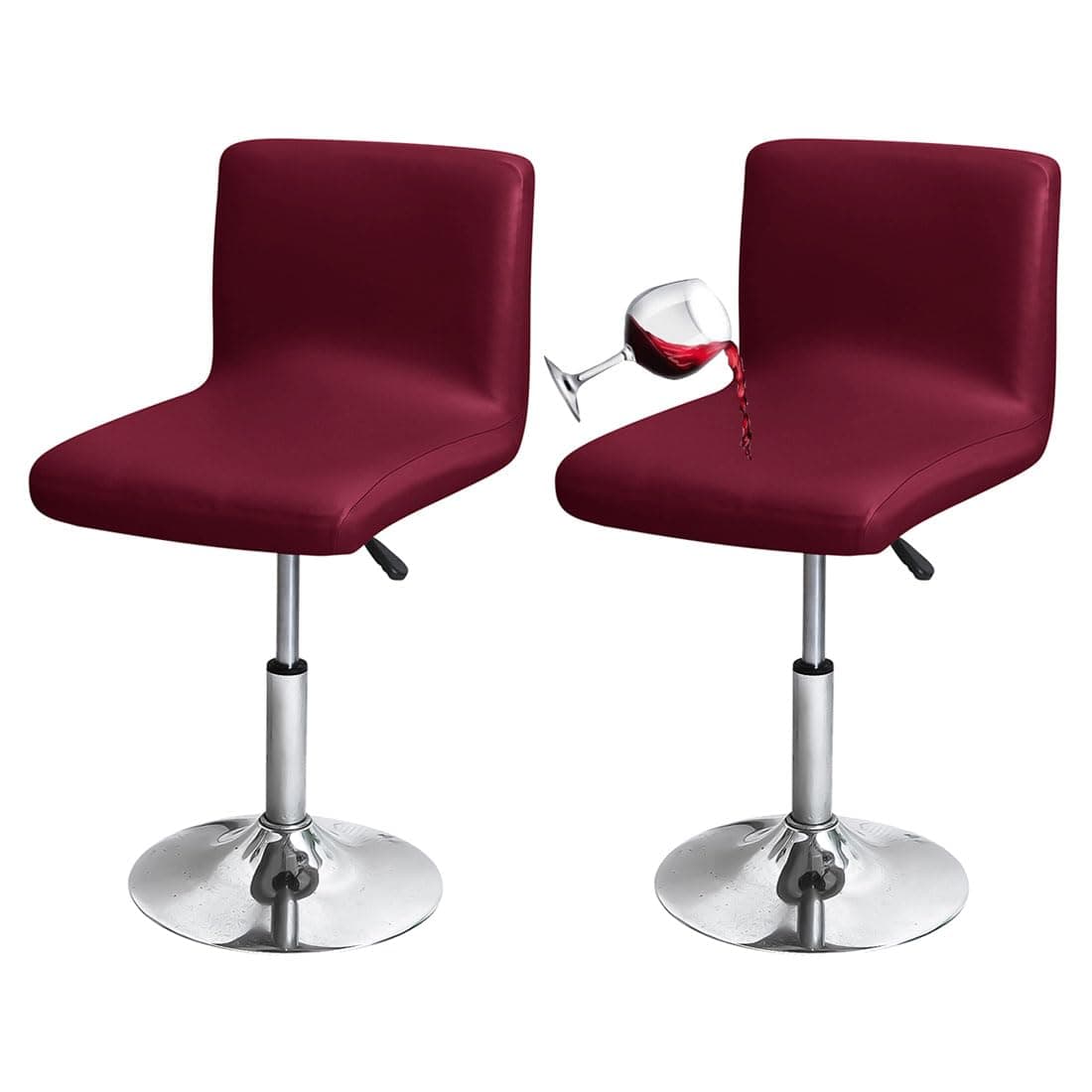 Bifaunvogel Waterproof Bar Stools Cover with Back Stretch PU Barstools Slipcovers Counter Height Bar Stool Covers Protector Square Swivel Barstool Covers for Kitchen Bar Set of 2 Wine red