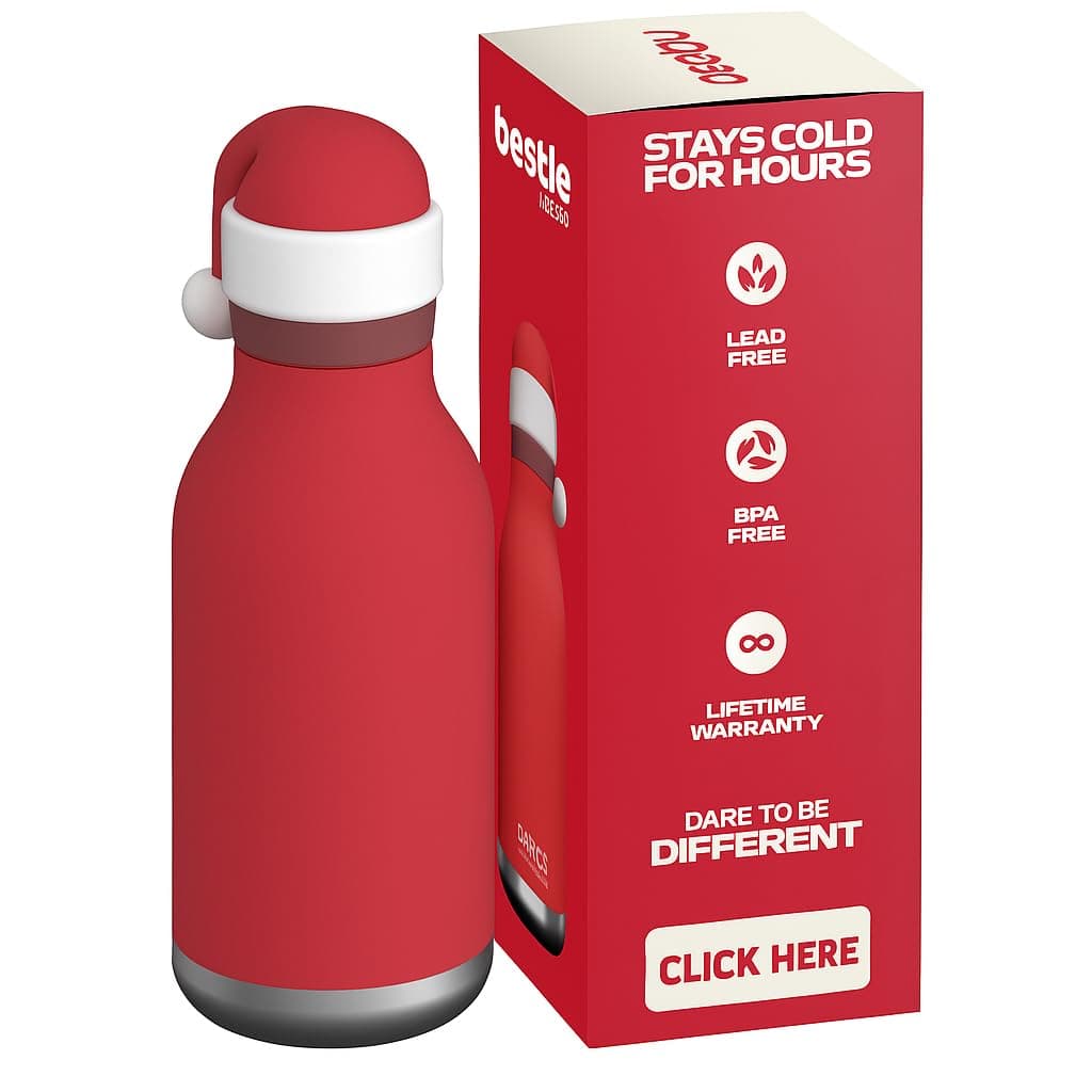 Asobu Bestie Bottle Insulated Stainless Steel Water Bottle with Detachable Soft Animal Head Fun Drinking For Kids and Teens with Flexible Reusable Straw 16 Ounce (SANTA)