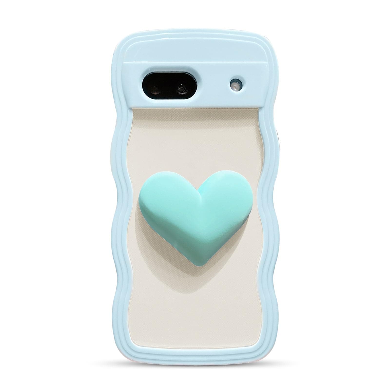 LYQZDT for Google Pixel 8A Case 6.1" 3D Kawaii Love Heart Cute Curly Wavy Clear Transparent Cream Color Non-Slip Soft Silicone Bumper Shockproof Protective Pixel 8A Phone Case for Women (Blue)