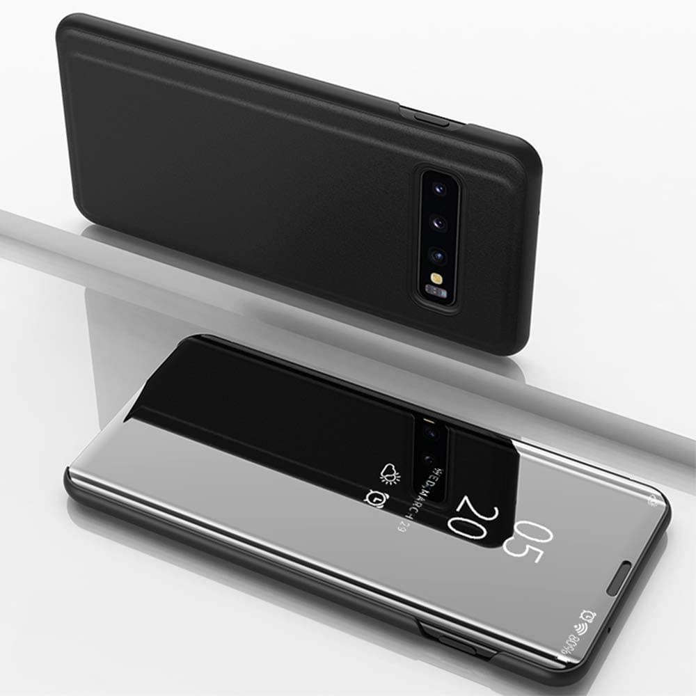 Galaxy S10 Plus Case,Shinetop Smart Clear View Window Plating Stand PC Mirror Flip Folio Case Cover Ultra Slim Thin Full Body Protective Case for Samsung Galaxy S10 Plus (2019) with Kickstand - Black