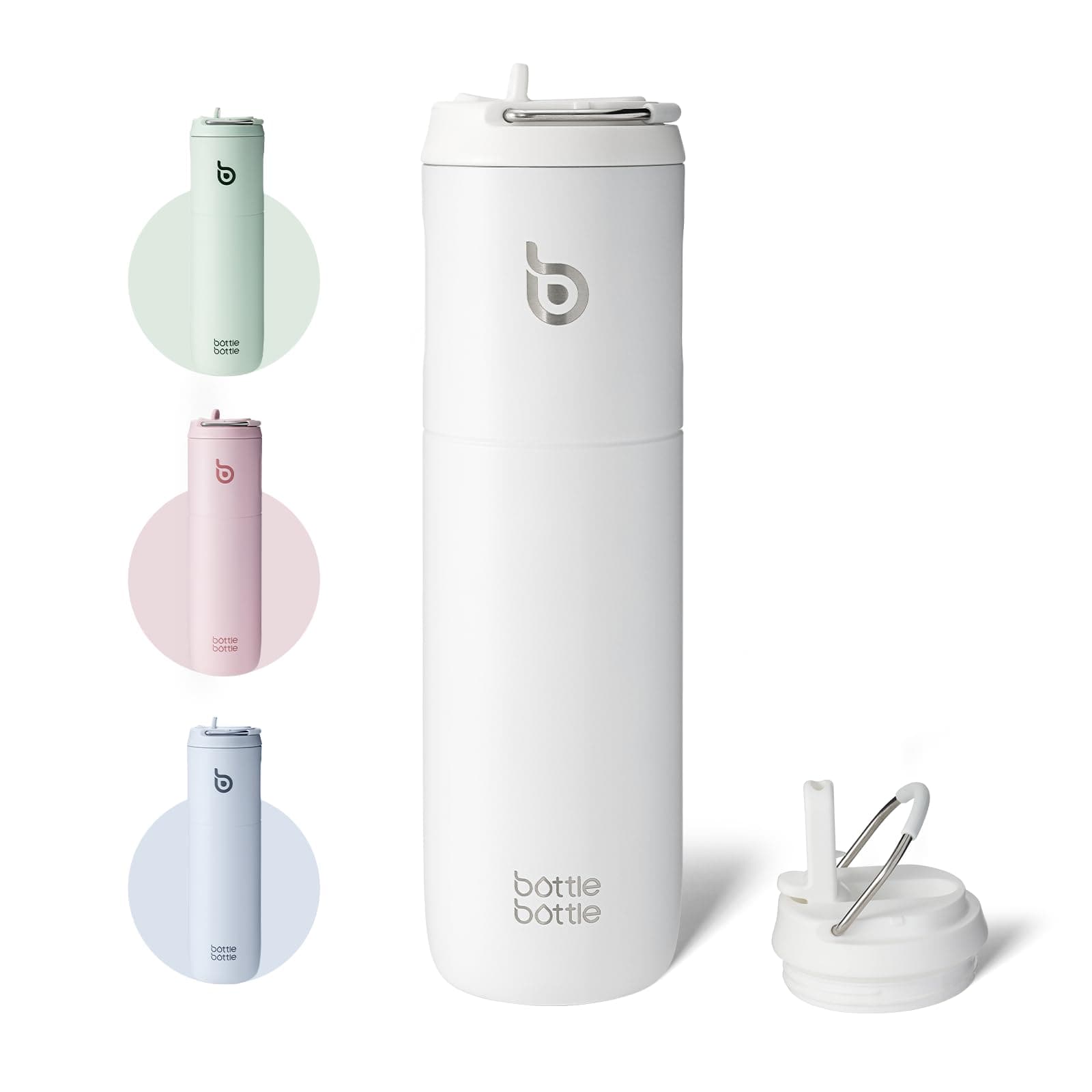 Bottle Bottle Insulated Water Bottle 24oz with Straw Lid and Handle for Sports Travel Gym Stainless Steel Water Bottles Double-Wall Vacuum Metal Bottles Leak Proof BPA-Free (White)