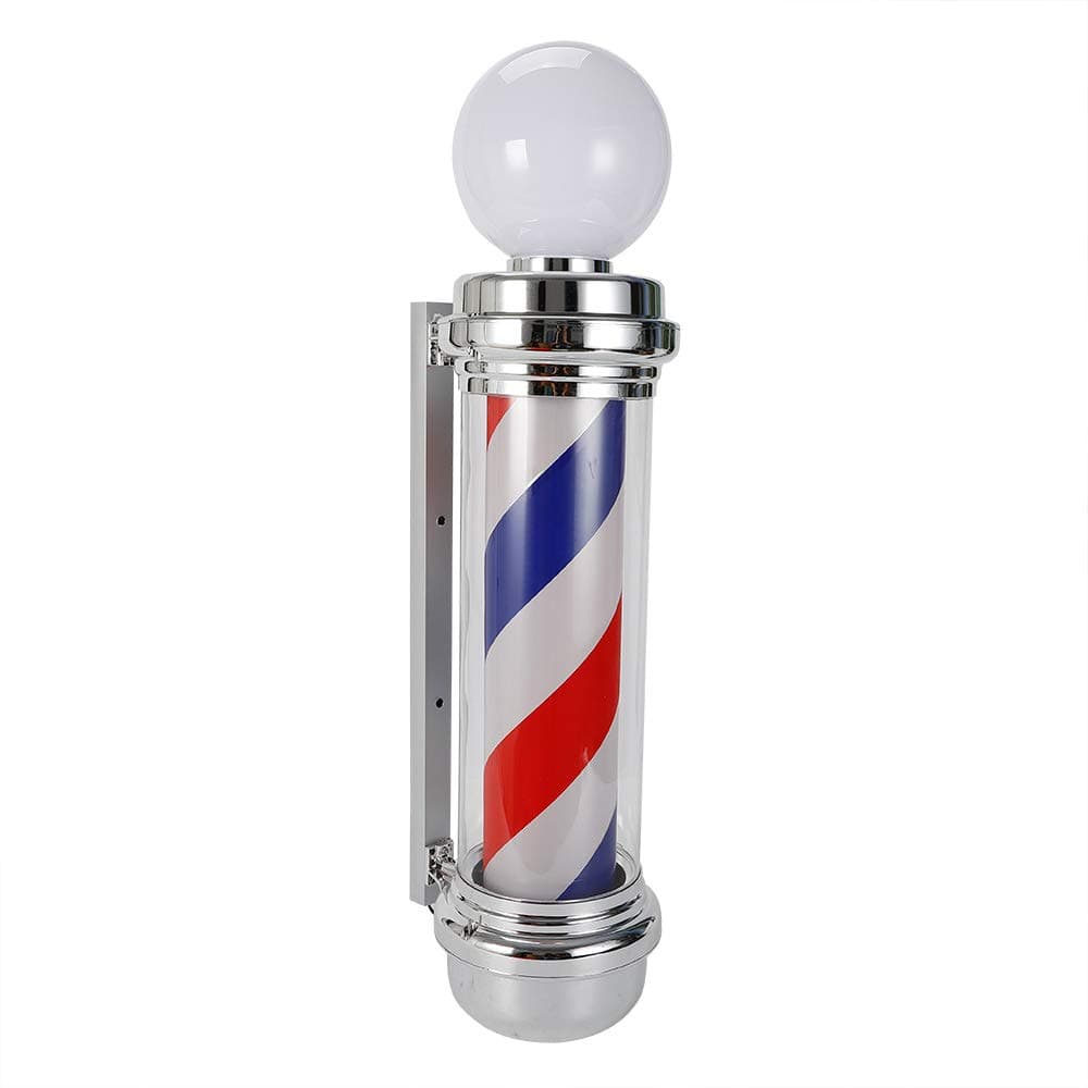 JLYNOWPT 35 Inch Rotating Barber Pole Light, Barber Shop Wall-Mounted Led Pole Light with 4.92 Ft Long Power Cord, Wall Mounted Red White Blue Stripes Lights Hair Salon Shop Open Sign
