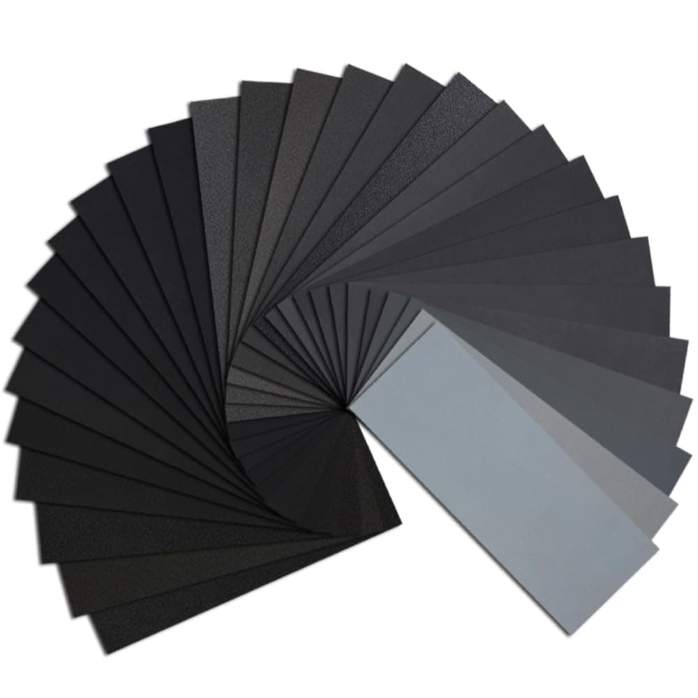 45PCS Sandpaper, Premium Wet Dry Waterproof Sand Paper, 120 to 5000 Assorted Grit Sanding Paper for Wood Furniture Finishing, Metal Sanding and Automotive Polishing, 9 x 3.6 Inches.