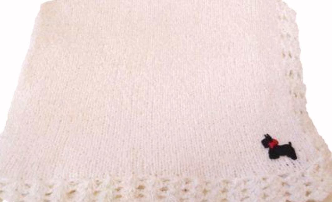 Knitted & Crochet Pink Chenille Large Baby Blanket with Black Puppy