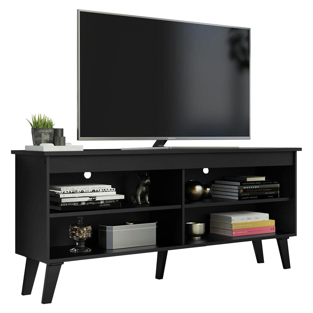 Madesa Compact TV Stand Cabinet with 4 Shelves and Cable Management for 50, 55 Inch TV Media Storage Unit Living Room and Bedroom Modern Wooden Television Media Console - Rustic