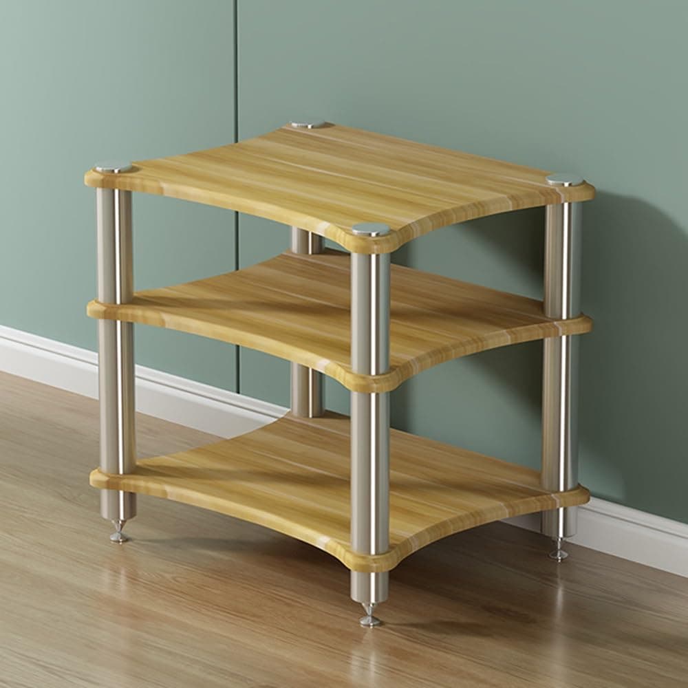 OUKEJNM 1 2 3 4 Tier AV Media Stand Component Cabinet Corner Shelf Wooden Stereo Cabinet Audio Rack Tower CD Player Stand for Home/Office/Audio Video/DJ/Theater ﻿ ﻿(Pomelo Wood,3 Tier-60x50x60cm)