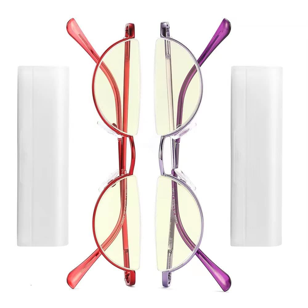 touk Half Frame Reading Glasses Anti Blue Light UV Red/Purple +2.75