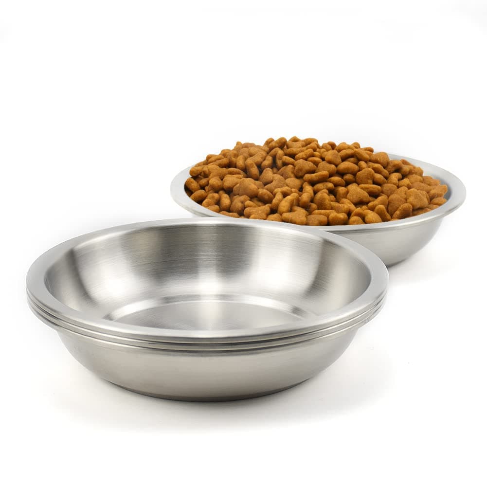 Lakerwin 18/8 Stainless Steel Cat Dish, Whisker Fatigue Free Cat Food and Water Bowl, Wide and Shallow Pet Dishes for Cat, Kitten, Puppy