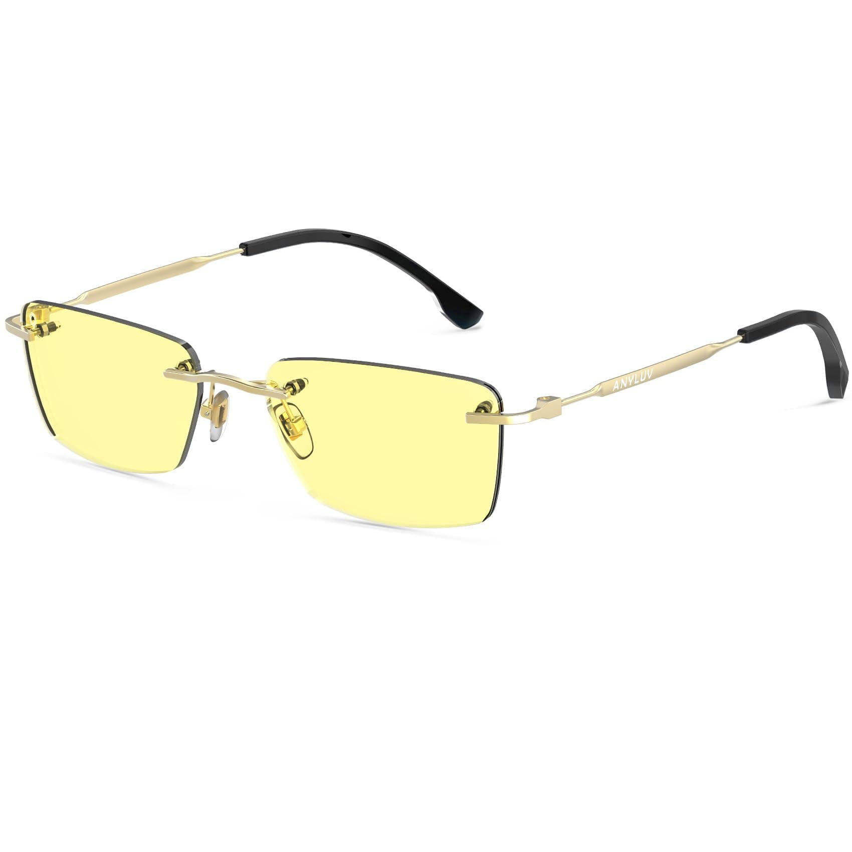 ANYLUV Rimless Blue Light Glasses Men, Rectangle Lightweight Blue Light Blocking Glasses, Stylish Metal Temple Anti Eyestrain
