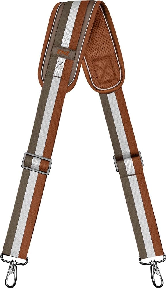 ZINZ Shoulder Strap, 57" Padded Adjustable Shoulder Bag Straps Replacement for Bags with D-Ring(Stripes-BrWGy)