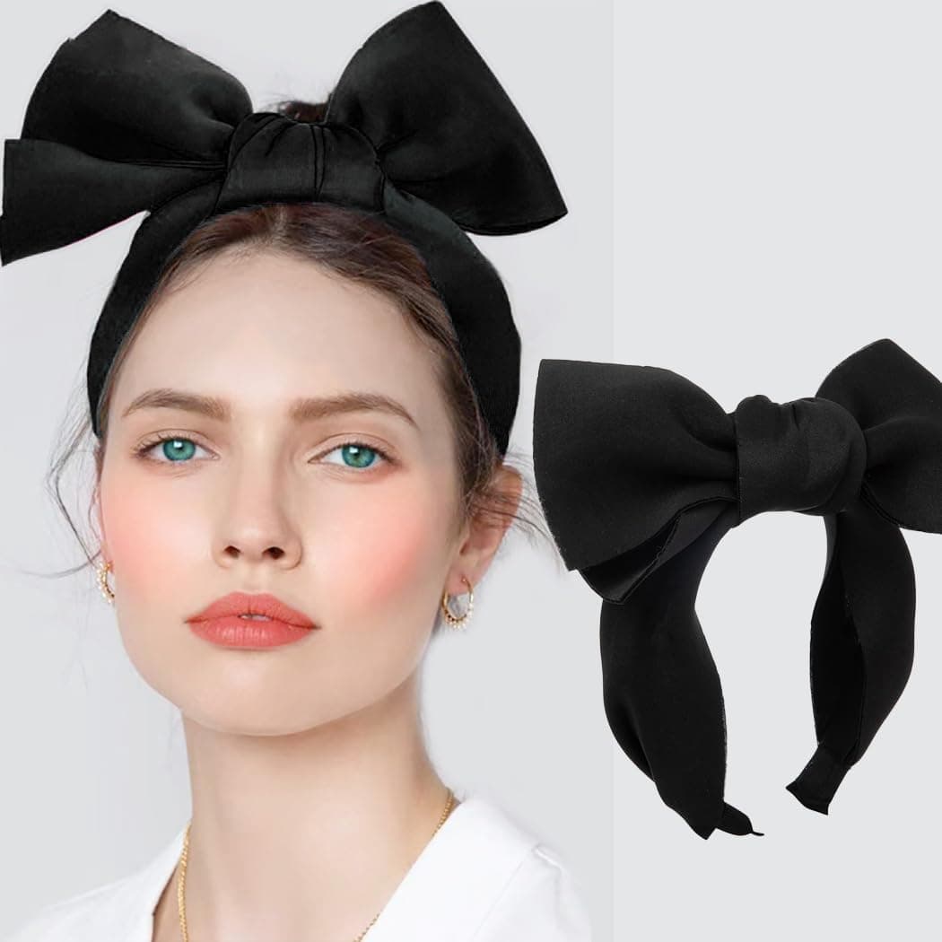 Coridy Huge Oversized Bows Headbands Super Big Bow Knot Hairbands Wide headdress for Women Cute Hair Accessories for Birthday Party Festival Costume (HOT PINK) (Black, Pack of 1)
