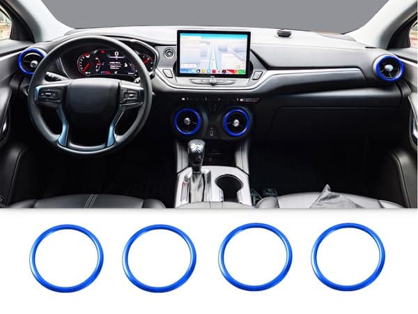 BORUIEN for Chevy Blazer 2019-2025 Up Interior Accessories Air Conditioner Vent Ring Cover Decorative Trim AC Knob Cover Aluminum Alloy 4pcs (Blue)