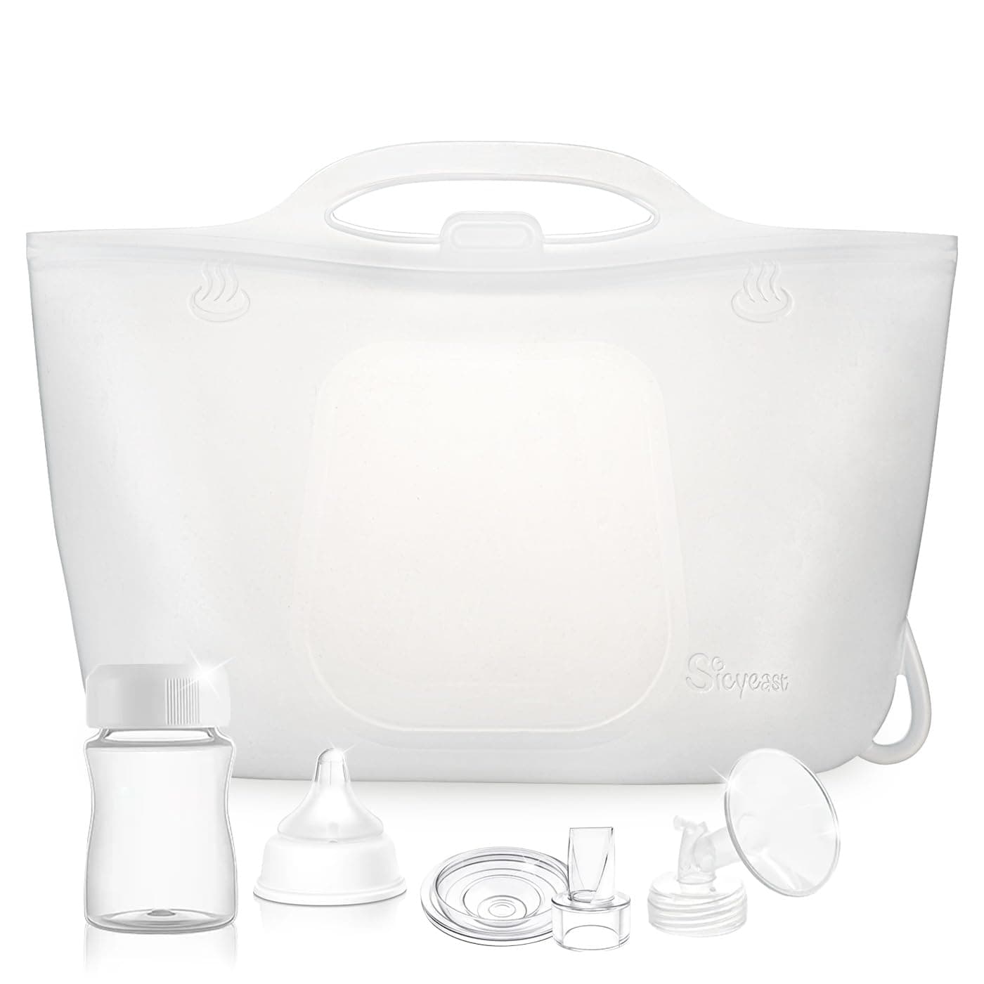 Silicone Travel Bottle Sterilizer Bags | 2000ml Microwave Steam Sterilizer Bags for Baby Bottles, Breast Pump & Pacifiers, Reusable Steam Sterilizing Bags for Travel and Home Use (Clear Milk White)